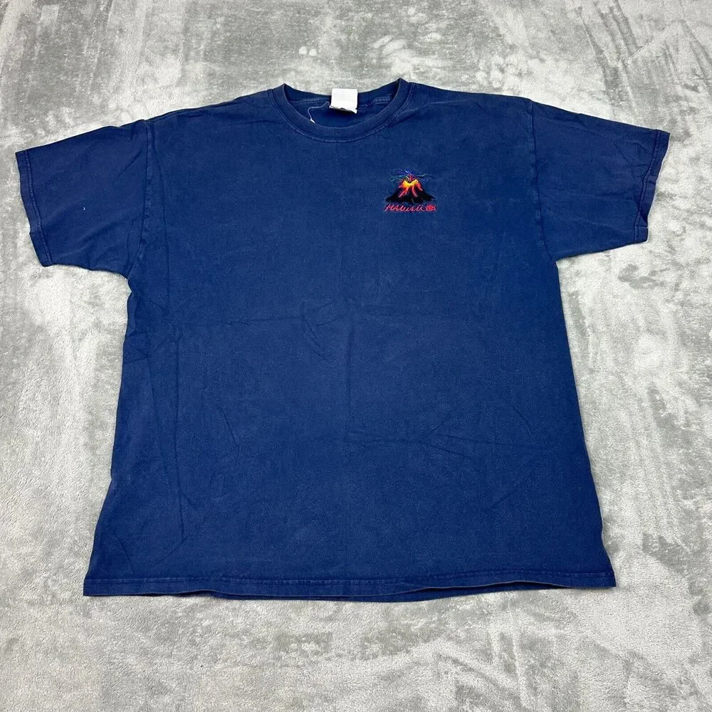 Vintage Sgt. Leisure Size‎ XL Navy Blue Embroidered Hawaii Volcano T-Shirt